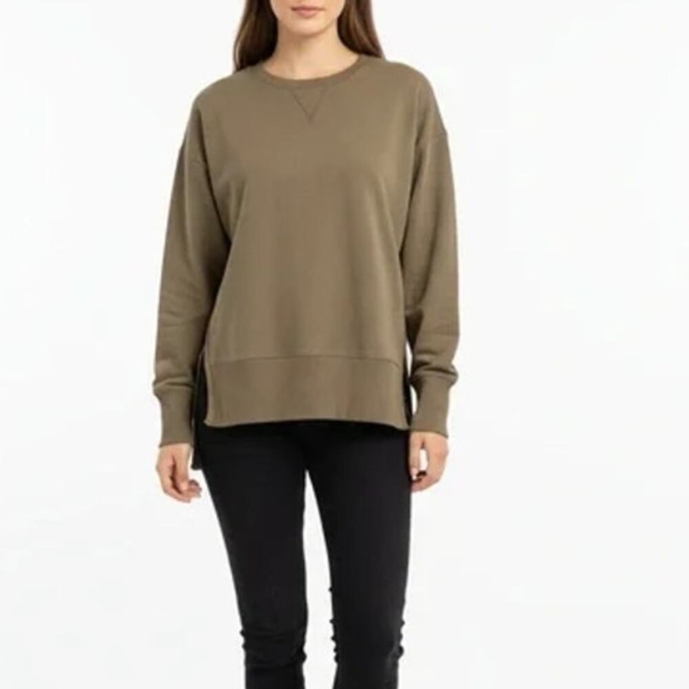 Universal Standard Olive Green/ Brown Split Side Ribbed Sweatshirt Women's 18